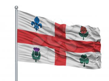 Montreal City Flag On Flagpole, Country Canada, Isolated On White Background, 3D Rendering