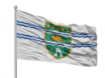 Surrey City Flag On Flagpole, Country Canada, British Columbia Province, Isolated On White Background, 3D Rendering