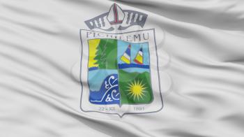 Pichilemu City Flag, Country Chile, Closeup View, 3D Rendering