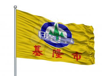 Keelung City Flag On Flagpole, Country China, Isolated On White Background, 3D Rendering