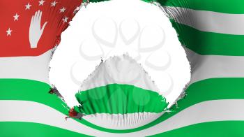 Big hole in Abkhazia flag, white background, 3d rendering