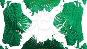 African Union torn flag fluttering in the wind, over white background, 3d rendering