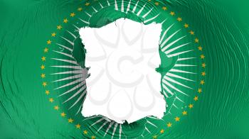 Square hole in the African Union flag, white background, 3d rendering