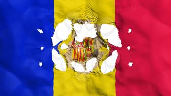 Holes in Andorra flag, white background, 3d rendering