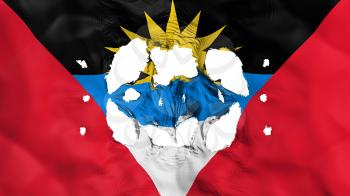 Holes in Antigua and Barbuda flag, white background, 3d rendering