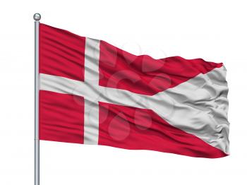 Denmark State Flag On Flagpole, Isolated On White Background, 3D Rendering