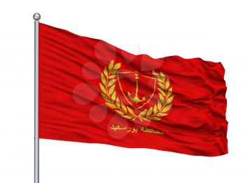 Port Said City Flag On Flagpole, Country Egypt, Isolated On White Background