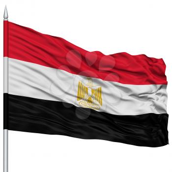 Egypt Flag on Flagpole , Flying in the Wind, Isolated on White Background