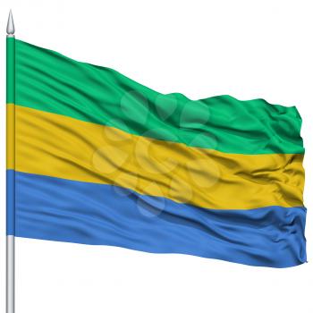 Gabon Flag on Flagpole , Flying in the Wind, Isolated on White Background