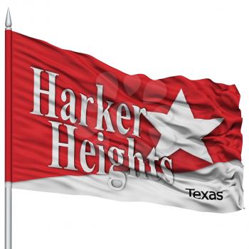 Harker Heights City Flag on Flagpole, Texas State, Flying in the Wind, Isolated on White Background