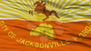 Closeup of Jacksonville City Flag, Waving in the Wind, Florida State, United States of America