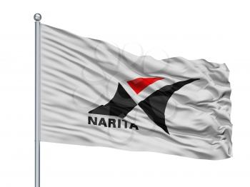 Narita City Flag On Flagpole, Country Japan, Chiba Prefecture, Isolated On White Background