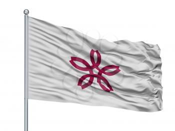Sakurai City Flag On Flagpole, Country Japan, Nara Prefecture, Isolated On White Background