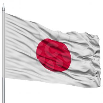 Japan Flag on Flagpole , Flying in the Wind, Isolated on White Background