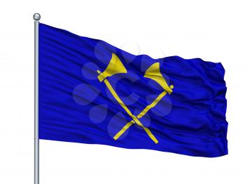 Saint Helier City Flag On Flagpole, Country Jersey, Isolated On White Background