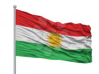Kurdistan Flag On Flagpole, Isolated On White Background, 3D Rendering