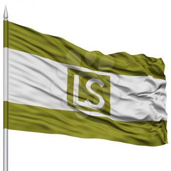 Lees Summit City Flag on Flagpole, Missouri State, Flying in the Wind, Isolated on White Background