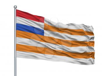 Orange Free State Flag On Flagpole, Isolated On White Background, 3D Rendering