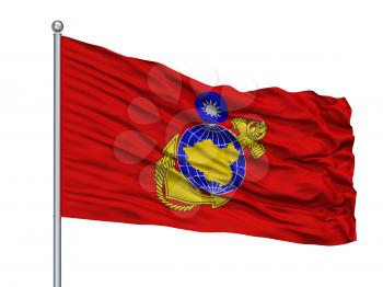 Republic Of China Marine Corps Flag On Flagpole, Isolated On White Background, 3D Rendering