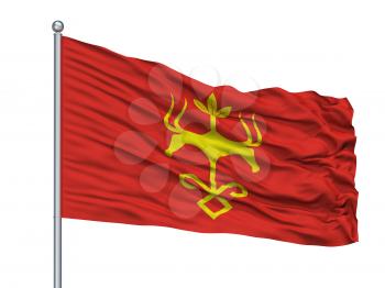 Kurgan City Flag On Flagpole, Country Russia, Isolated On White Background