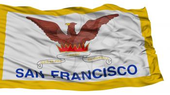 Isolated San Francisco City Flag, City of California State, Waving on White Background, High Resolution