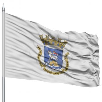 San Juan Flag on Flagpole, Capital of Puerto Rico State, Flying in the Wind, Isolated on White Background