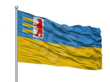 Poltava City Flag On Flagpole, Country Ukraine, Isolated On White Background