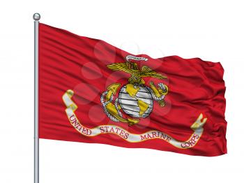 United States Marine Corps Flag On Flagpole, Isolated On White Background, 3D Rendering