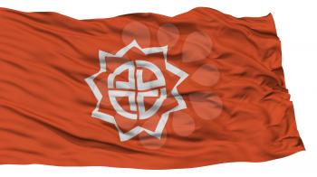 Isolated Fukushima Flag, Capital of Japan Prefecture, Waving on White Background, High Resolution