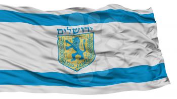 Isolated Jerusalem City Flag, Capital City of Israel, Waving on White Background, High Resolution
