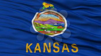 Closeup Kansas Flag on Flagpole, USA state, Waving in the Wind, High Resolution
