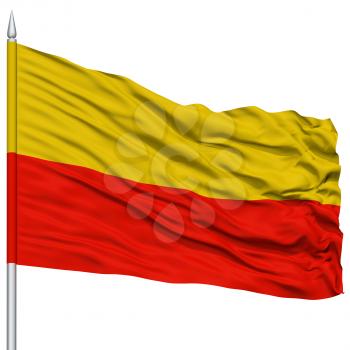 Warsaw City Flag on Flagpole, Capital City of Poland, Flying in the Wind, Isolated on White Background