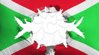 Burundi flag with a big hole, white background, 3d rendering