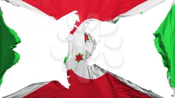 Destroyed Burundi flag, white background, 3d rendering