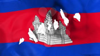 Cambodia flag perforated, bullet holes, white background, 3d rendering