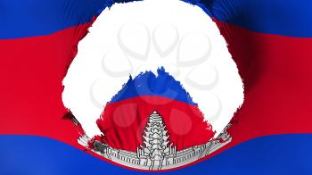 Big hole in Cambodia flag, white background, 3d rendering