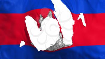 Ragged Cambodia flag, white background, 3d rendering
