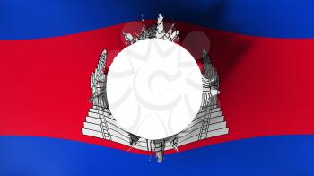 Hole cut in the flag of Cambodia, white background, 3d rendering