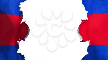 Blasted Cambodia flag, against white background, 3d rendering