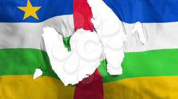 Ragged Central African Republic flag, white background, 3d rendering
