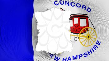 Square hole in the Concord city, capital of New Hampshire state flag, white background, 3d rendering