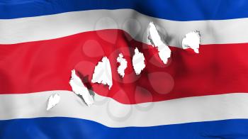 Costa Rica flag perforated, bullet holes, white background, 3d rendering