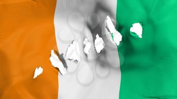 Cote dIvoire flag perforated, bullet holes, white background, 3d rendering