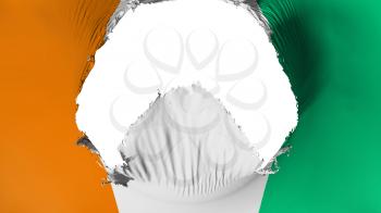 Big hole in Cote dIvoire flag, white background, 3d rendering