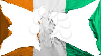Destroyed Cote dIvoire flag, white background, 3d rendering