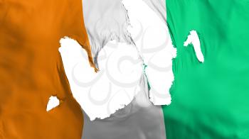 Ragged Cote dIvoire flag, white background, 3d rendering