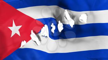 Cuba flag perforated, bullet holes, white background, 3d rendering