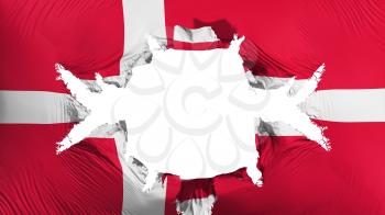 Denmark flag with a big hole, white background, 3d rendering