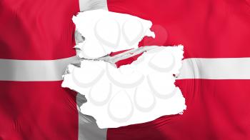 Tattered Denmark flag, white background, 3d rendering