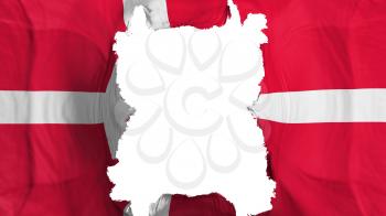 Ripped Denmark flying flag, over white background, 3d rendering